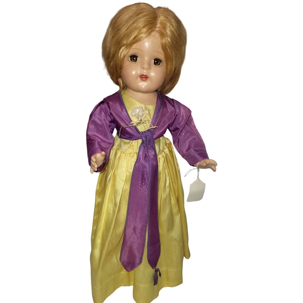 18" 1950's Vintage Charming Hard Plastic Strawberry Blonde Mohair Doll